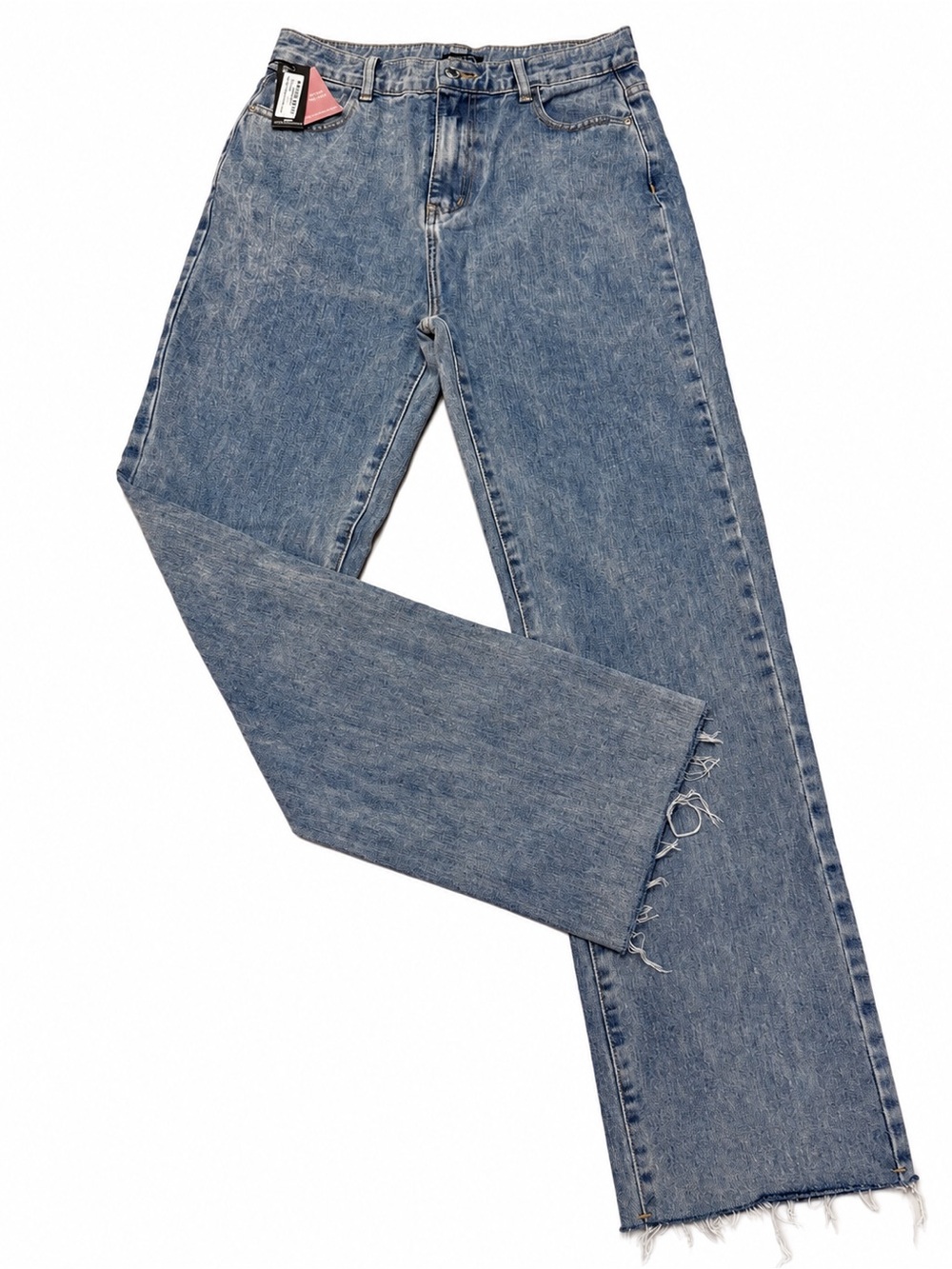 NWT PrettyLittleThing Blue Wash Long Straight Leg Raw Hem Jeans US 8